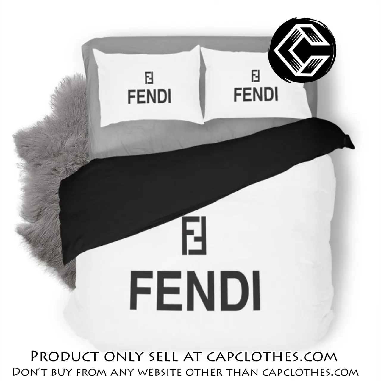 Fendi white luxury logo fashion brand premium bedding set home decor cc4339640